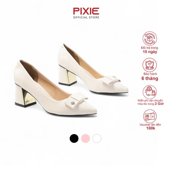 Giày Cao Gót 6cm Gót Yếm Đồng Phối Nơ H353