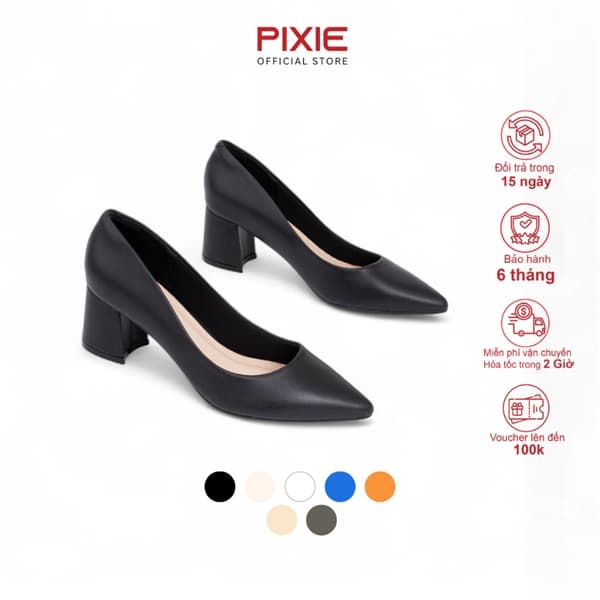 Giày Cao Gót Đế Vuông 5cm Mũi Nhọn Basic P055