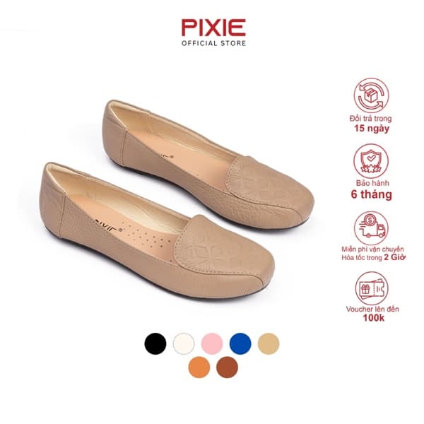 Giày Búp Bê Bệt Da Thật Mũi In Họa Tiết H177