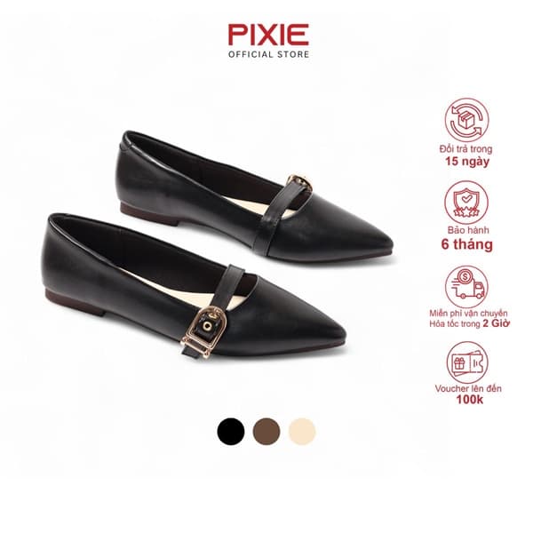 Giày Bệt Mũi Nhọn Khoá Cài Pixie Ballerina h400