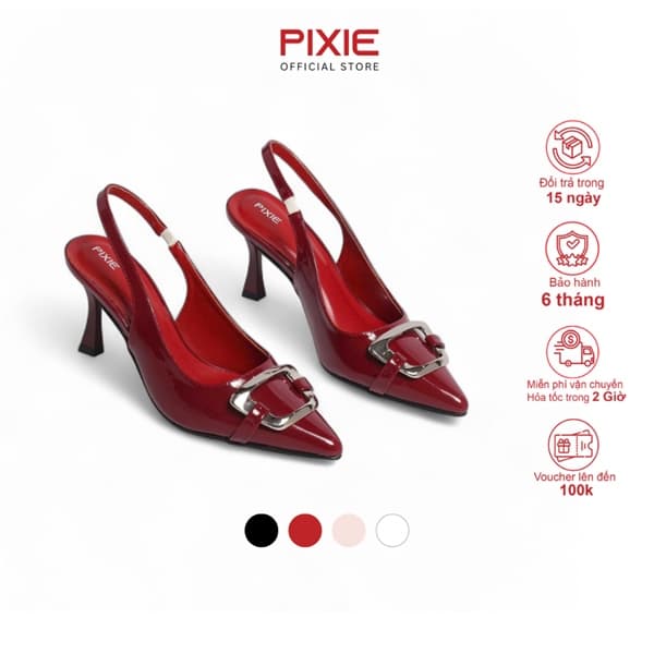 Giày Slingback Cao Gót 7cm Da Bóng Khoá Vuông H389