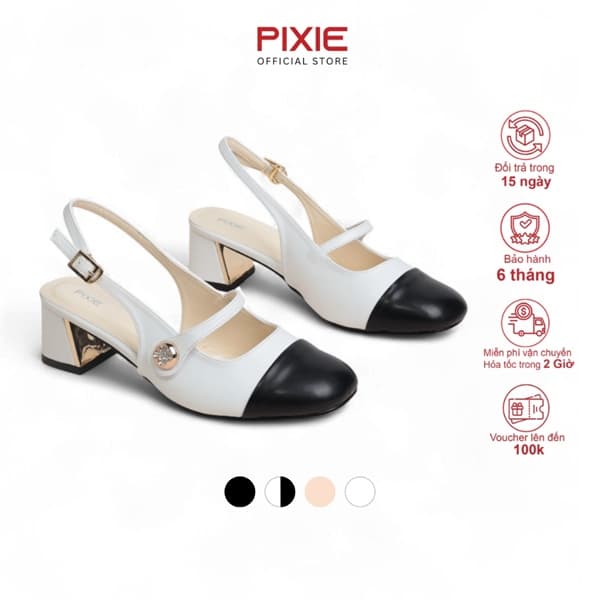 Giày Cao Gót 5cm Mary Jane Vá Mũi Quai Cài Ngang H388