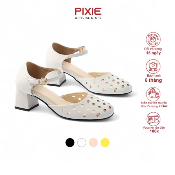 Giày Sandal Cao Gót 5cm Thiết Kế Cắt Laser Tròn H392