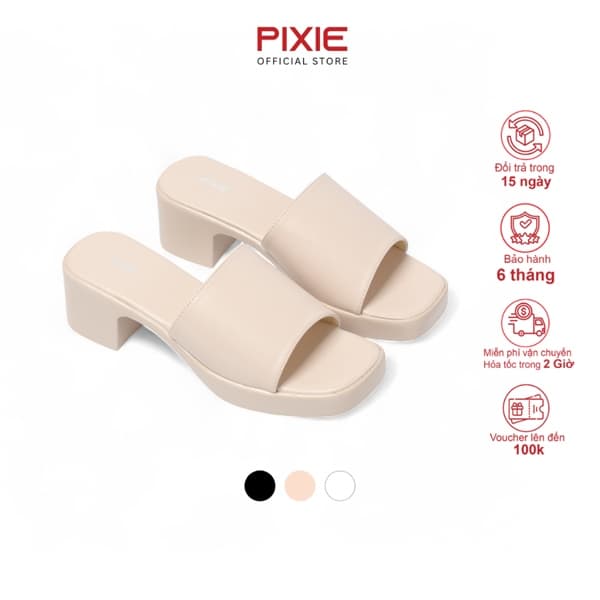 Guốc Cao Gót 5cm Quai Ngang Mũi Vuông H144