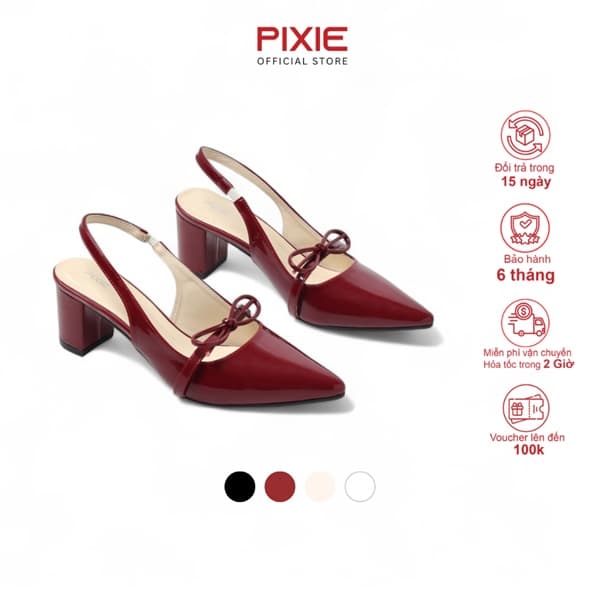 Giày Slingback 5cm Da Bóng Quai Nơ Nhỏ H374
