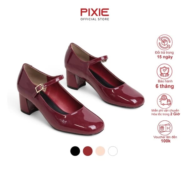 Giày Cao Gót 5cm Mary Jane Da Bóng Trơn Basic H386