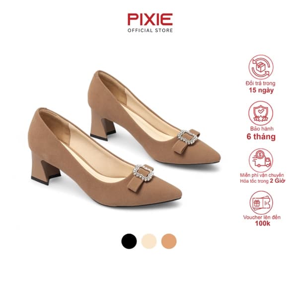 Giày Cao Gót 5cm Gót Vuông Phối Khóa H405