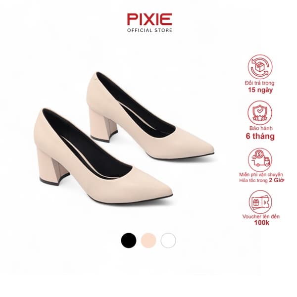Giày Cao Gót 7cm Đế Vuông Mũi Nhọn Basic P159