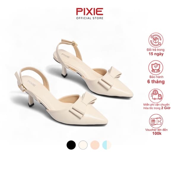 Giày Cao Gót Slingback 6cm Mũi Nhọn Nơ To H370