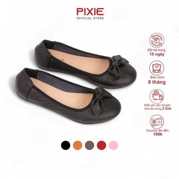 Giày Búp Bê Bệt Da Bò Thật Siêu Êm Gắn Nơ X424