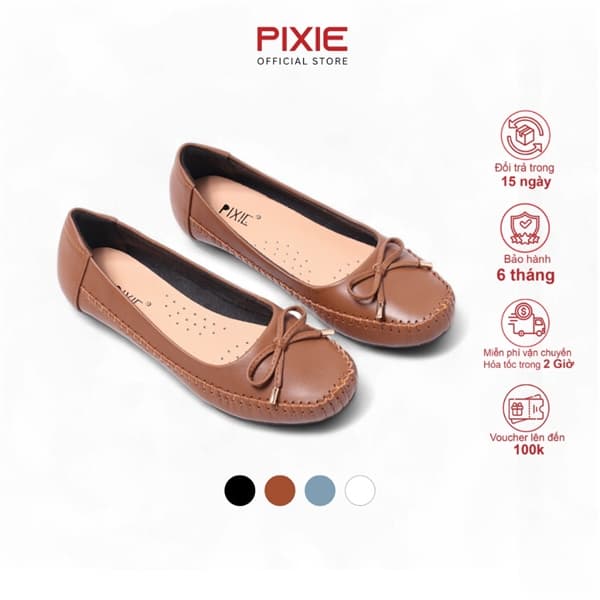 Giày Búp Bê Bệt Da Bò Thật Siêu Êm Gắn Nơ Nhỏ X603